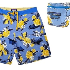 PATAGONIA Men's Size 34 Wavefarer Swim Board Shorts - Blue/Yellow